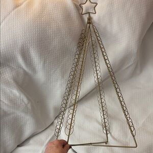 Vintage Folding Gold Wire Holiday Christmas Tree Card Holder. Like New